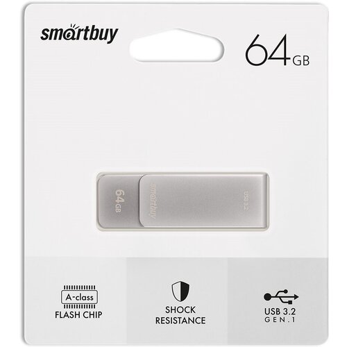 Флешка SmartBuy M1 Metal USB 3.0, 64 ГБ, серебристый флешка smartbuy m1 metal usb 3 0 64 гб розовый