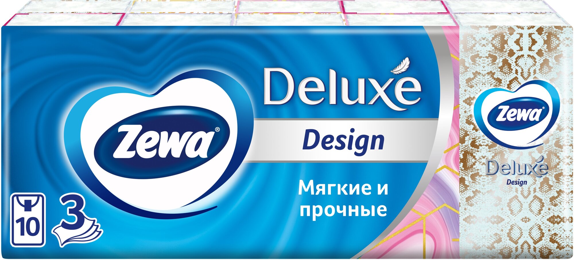 Zewa Платочки бумажные носовые Deluxe Design 3-х слойные, 10 шт в уп. /