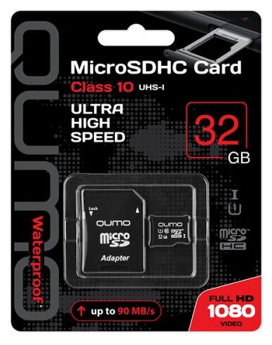 Карта памяти Qumo MicroSDHC 32Gb Сlass 10 UHS-I + ADP (QM32GMICSDHC10U1)