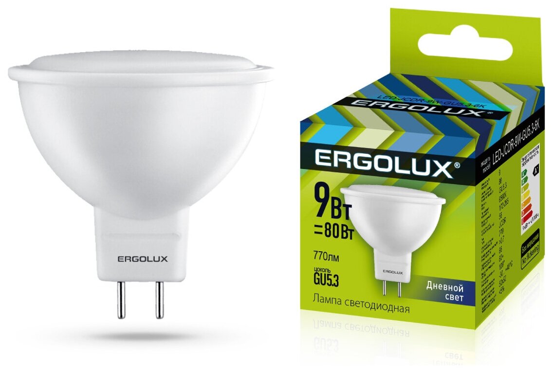 Светодиодная лампа Ergolux LED-JCDR-9W-GU5.3-6K