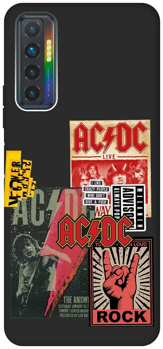 Матовый чехол AC/DC Stickers для Tecno Camon 17P / Техно Камон 17Р с 3D эффектом черный