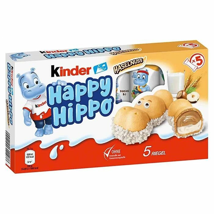 Вафельные бегемотики Happy Hippo Haselnuss Kinder с фундуком (2 шт. по 103,5 гр.) - фотография № 3