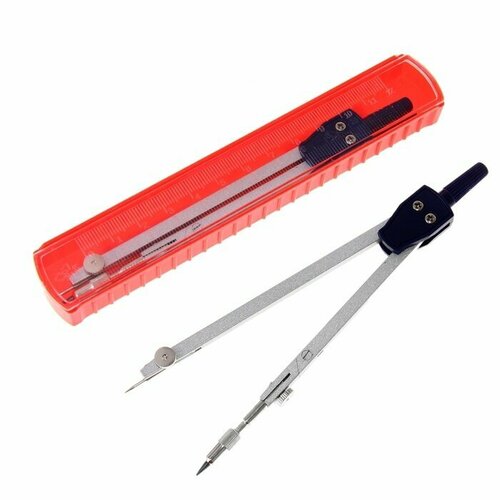 Циркуль металлический в пластиковом пенале крышка-линейка большой 596₽