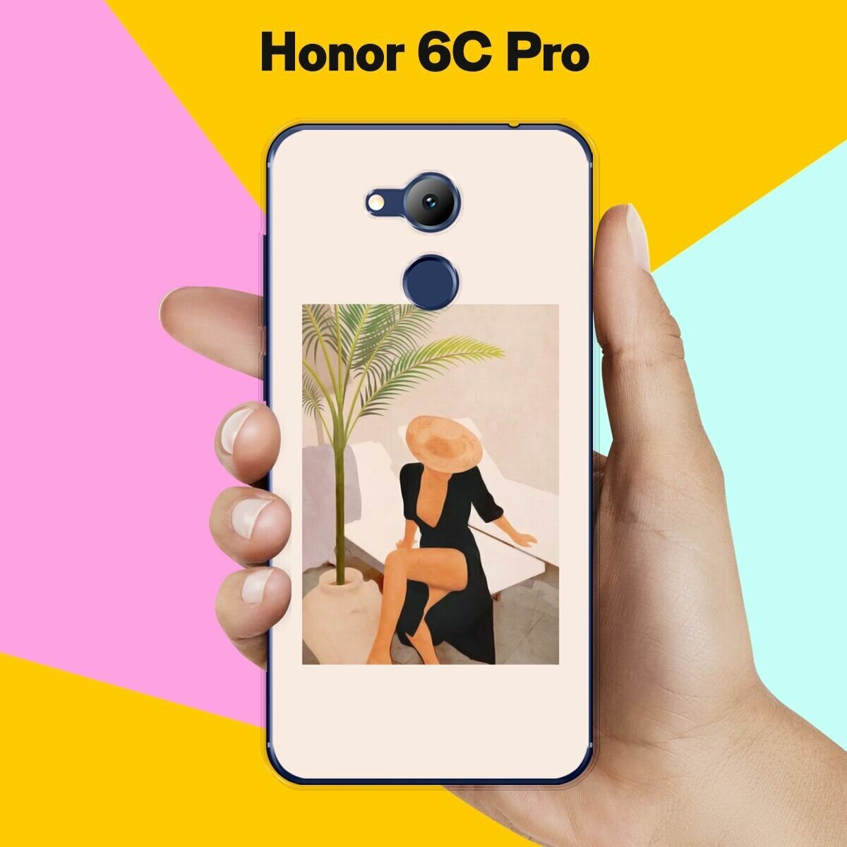 Силиконовый чехол на Honor 6C Pro Девушка в черном / для Хонор 6Ц Про