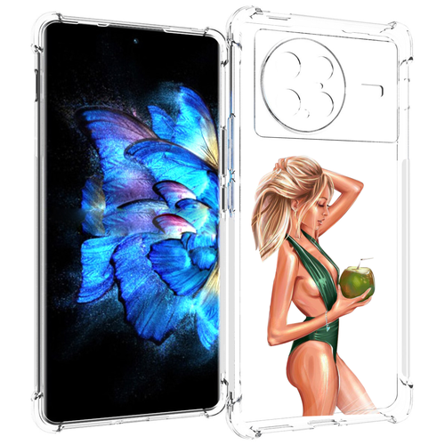 Чехол MyPads девушка-с-кокосом-в-зеленом-купальнике женский для Vivo X Note 5G задняя-панель-накладка-бампер