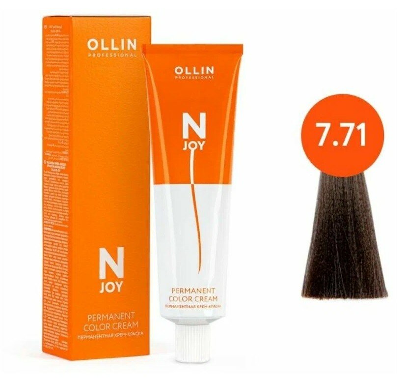 OLLIN Professional Стойкая крем-краска для волос N-Joy Color Cream, 7/71 русый коричнево-пепельный, 100 мл