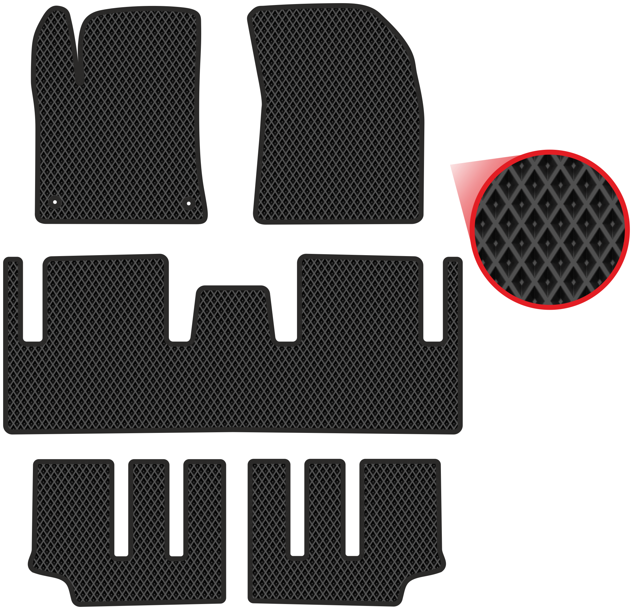 Автомобильные коврики EVA для Citroen C4 Picasso II Grand 3 ряда (2013-2018) чёрные с чёрным кантом ячейка - ромб