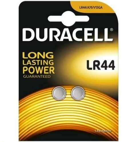 Батарейка для часов Duracell LR44 A76 (AG13) 1.5V, 105mAh, 11.6x5.4mm в блистере 2шт.