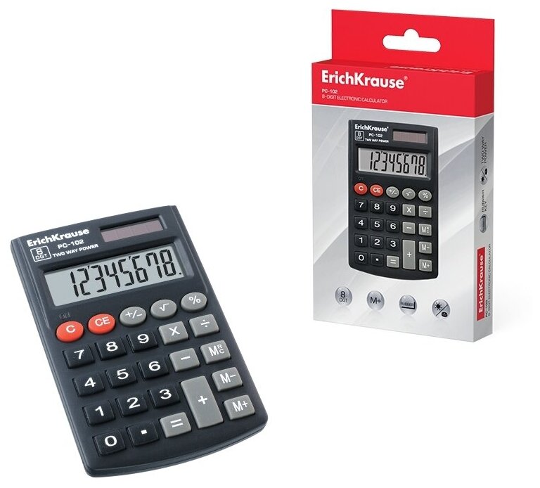 Калькулятор карманный 8-разрядов ErichKrause PC-102 (в коробке по 1 шт.)