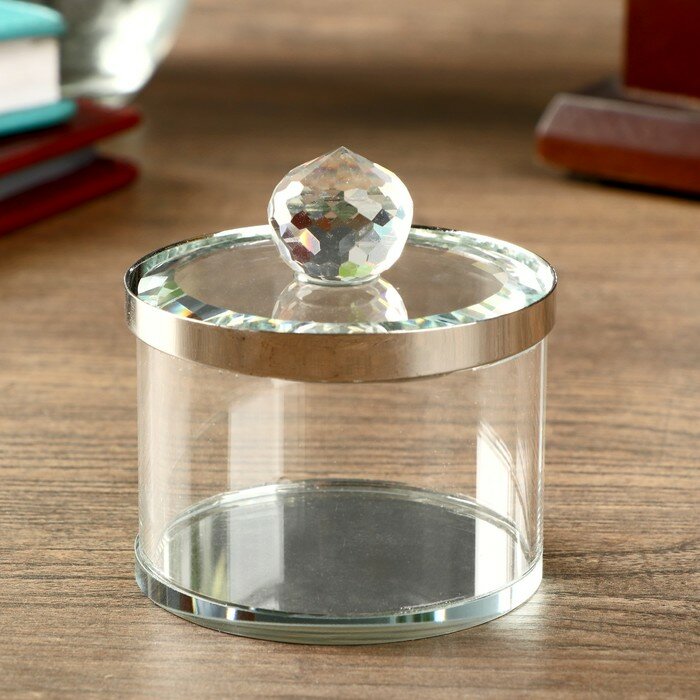 MARU Шкатулка стекло с металлическим ободком "Серебро" 7х6,5х6,5 см