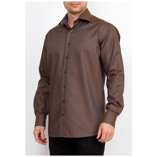 фото Рубашка мужская длинный рукав berthier dean-67148/ comf-m(0-1), прямой силуэт / сlassic fit, цвет коричневый, рост 174-184, размер ворота 42