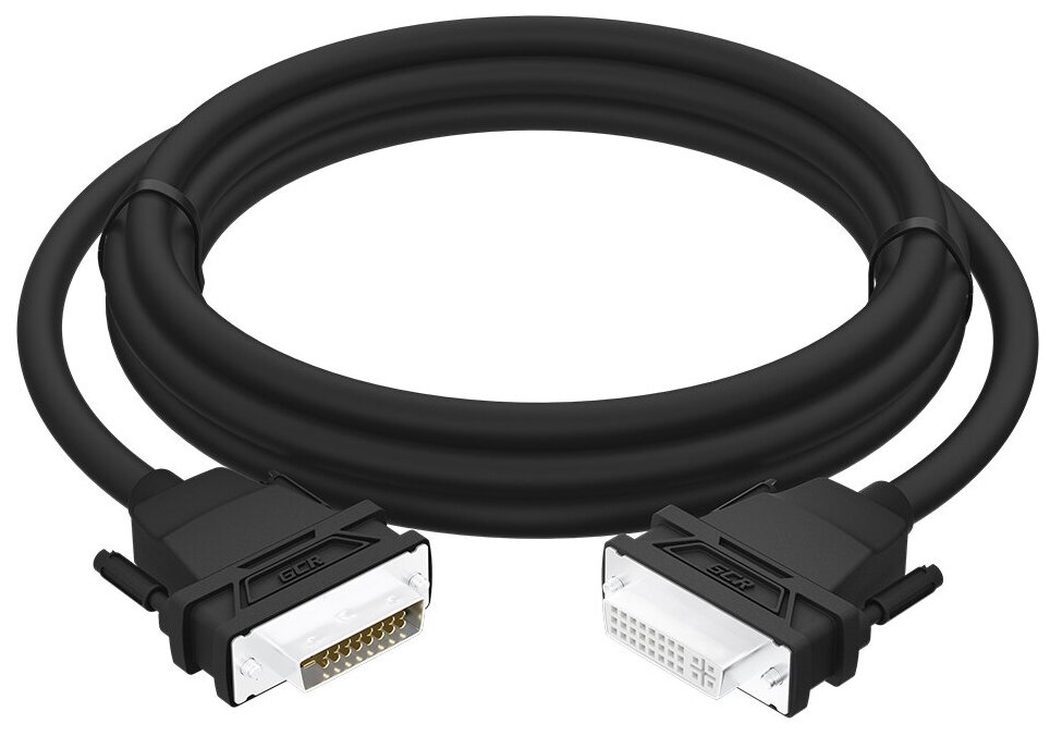 GCR Удлинитель 5.0m DVI-D, черный, 28 AWG, DVI/DVI, 25M/25F, двойной экран