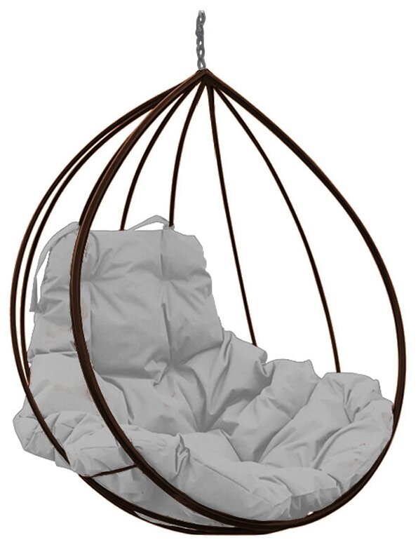 Подвесное кресло капля коричневое (без стойки), серая подушка - фотография № 1