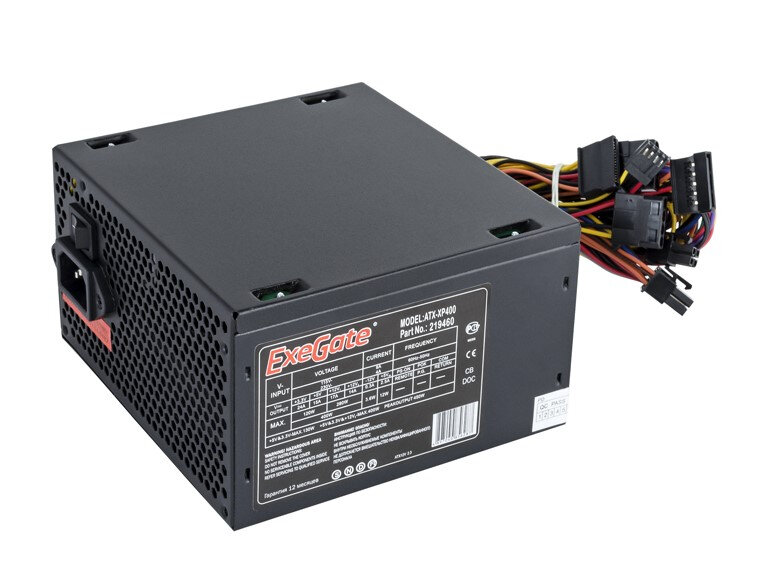 Exegate EX219459RUS-S Блок питания 400W Exegate XP400, ATX, SC, black, 12cm fan, 24p+4p, 3*SATA, 2*I