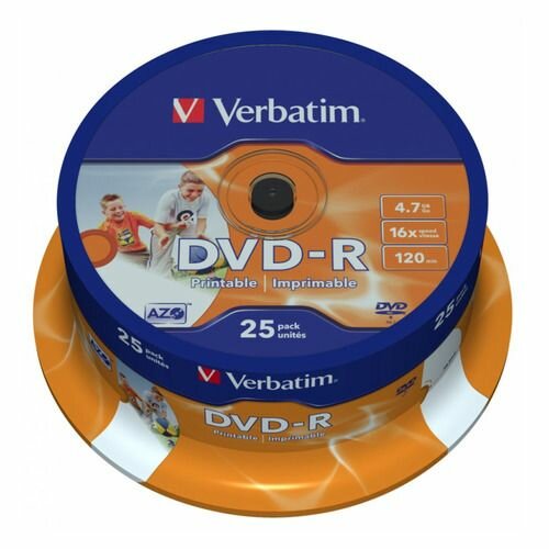 Оптический диск DVD-R Verbatim 4.7ГБ 16x, 25шт, cake box, printable [43538]