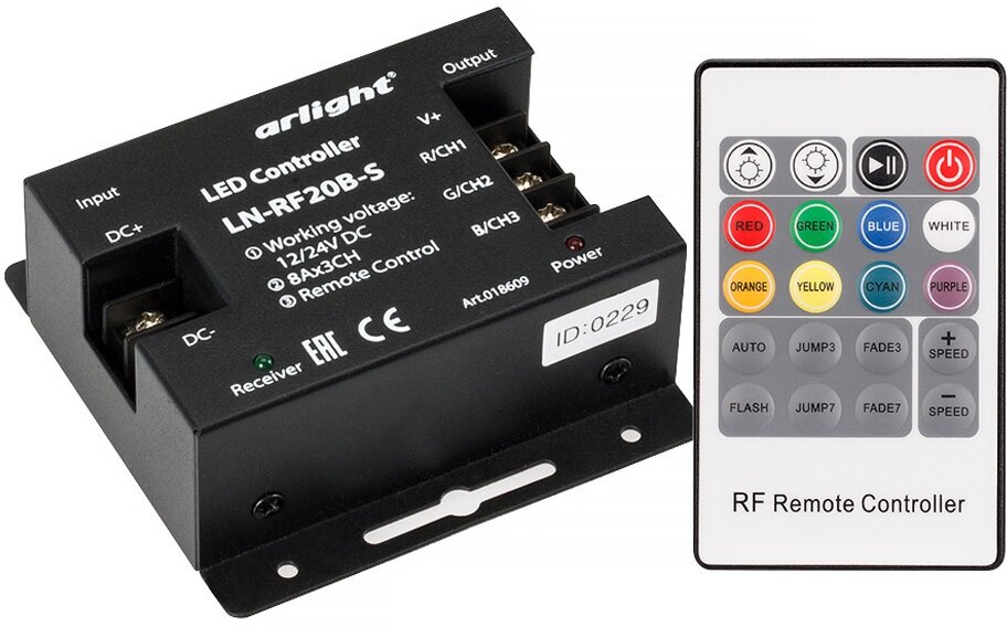 Контроллер LN-RF20B-S (12-24V, 288-576W, ПДУ 20кн) (Arlight, IP20 Металл, 1 год) Артикул 018609