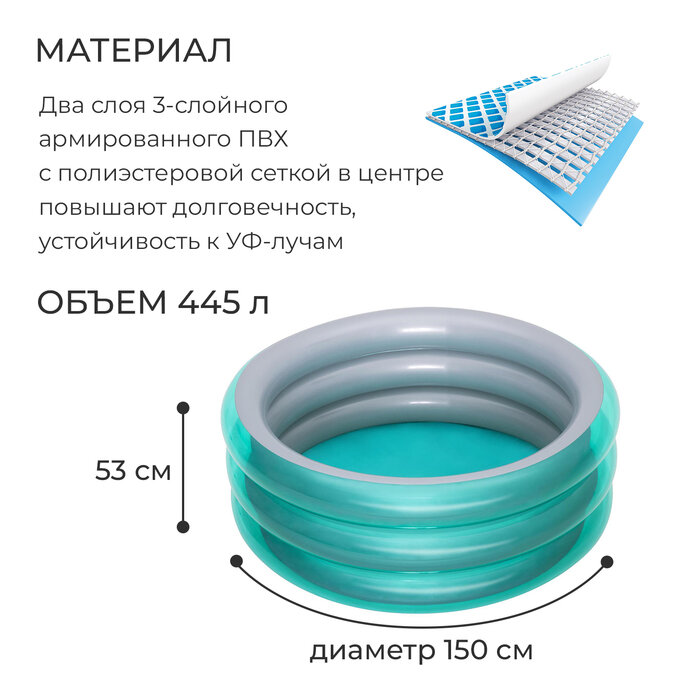 Бассейн надувной круглый "Металлик" Bestway 150*53см 51041 (28273043) - фото №7