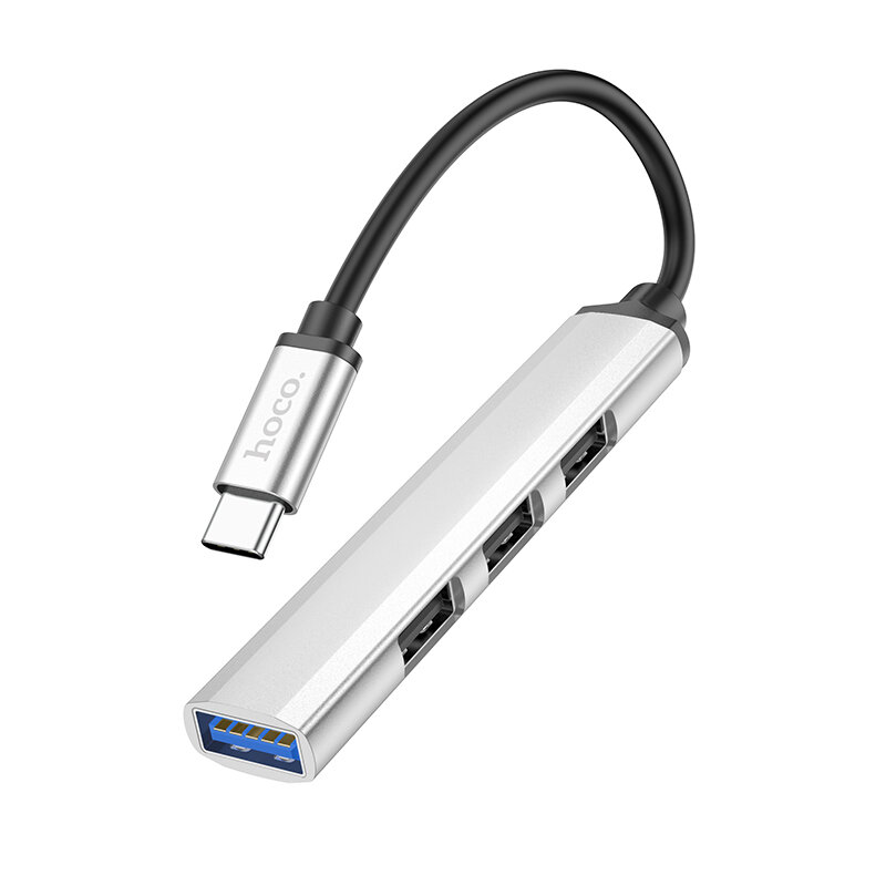 USB HUB разветвитель HOCO HB26 4 в 1 Type-C (m) - USB3.0 (f) + 3xUSB2.0 (f), серебряный