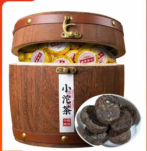 Китайский чай - Нуоми Пуэр Сяо Туо (прессованный)- "Камелия", в деревянном бочонке + подарочный пакет