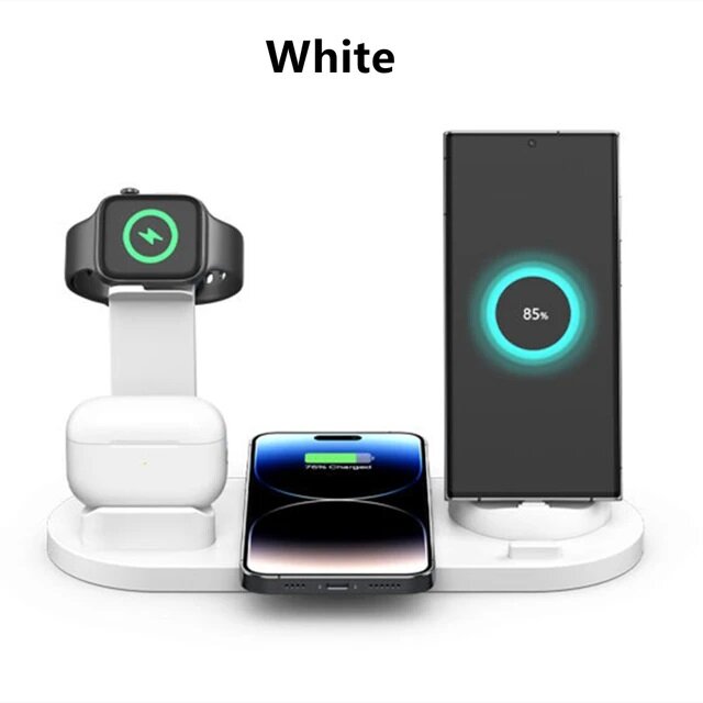 Беспроводное зарядное устройство "4 в 1" для Apple iPhone Airpods и смартфона белого цвета