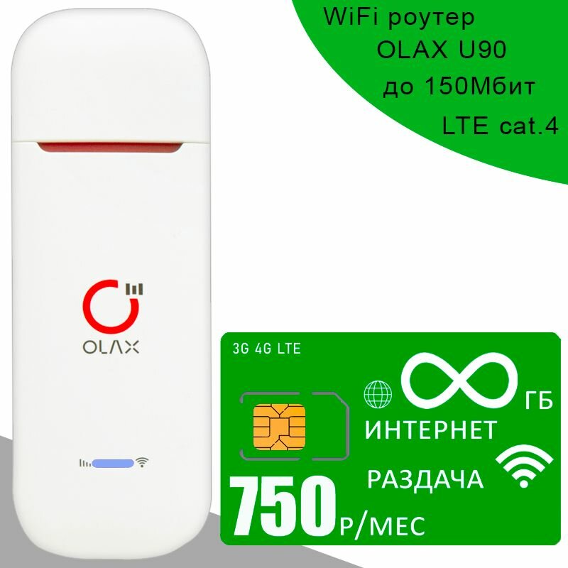 Беспроводной 3G 4G LTE USB модем OLAX U90 + сим карта с безлимитным интернетом и раздачей за 750р/мес