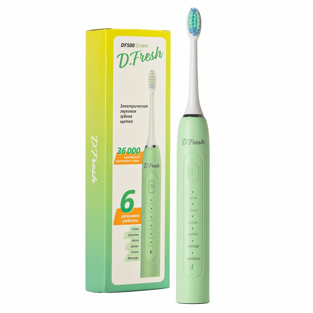 D.Fresh DF500 Электрическая звуковая зубная щетка, зеленая