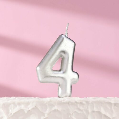 SUI Свеча в торт Европейская цифра 4 6 см серебро 269₽