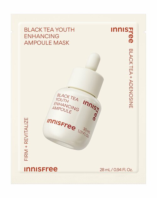 Антиоксидантная тканевая маска для лица с экстрактом черного чая Innisfree Black Tea Youth Enhancing Ampoule Mask 28 мл .