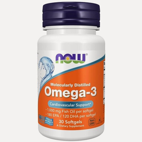 Изображение товара Омега-3 Now, 1000 мг, капсулы массой 1382 мг, для укрепления здоровья, 30 шт.