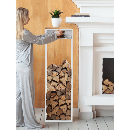 Дровница SOHO MAX с полкой белая столешница дерево 400х300x1360 13290₽