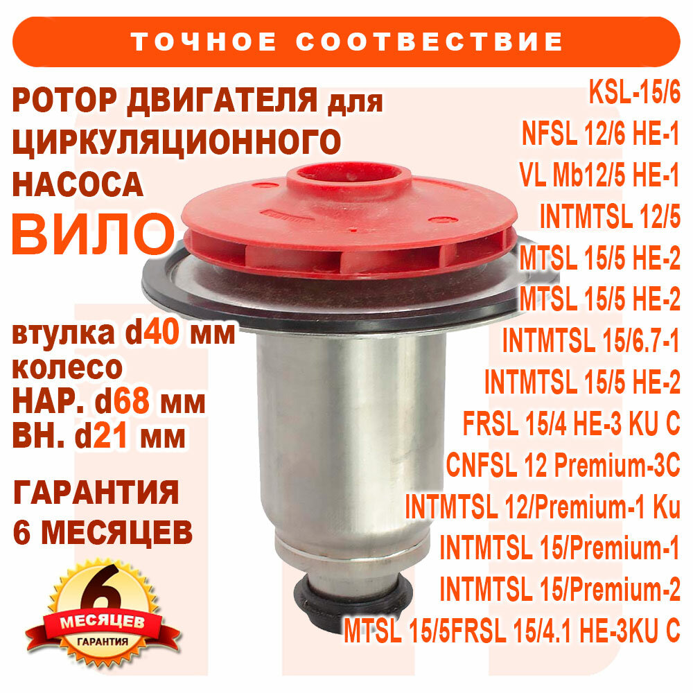 Ротор циркуляционного насоса WILO KSL 15/6 INTMSL/VHSL/VRAP SL/BXSL/OTMSL/Star RS, PP-GF40