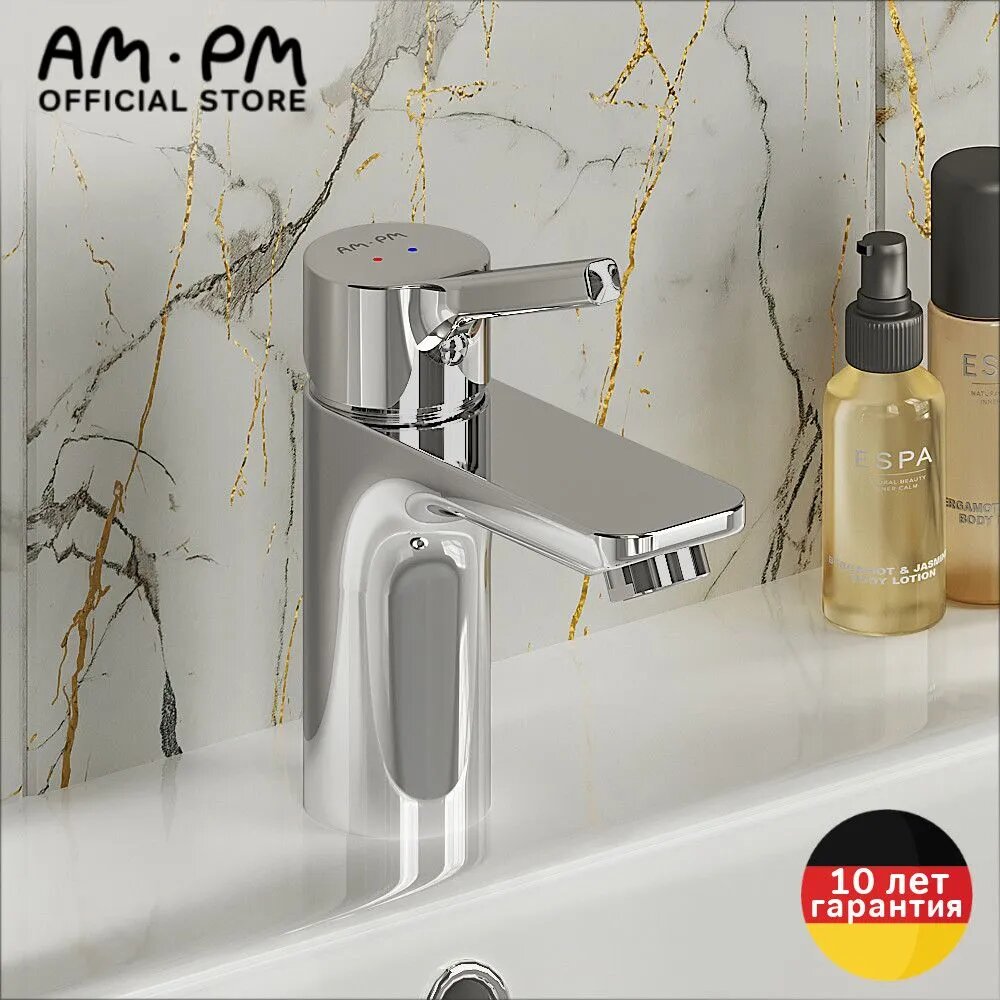 Cмеситель для раковины в ванную AM.PM Brava S хром, керамический картридж SoftMotion 35 мм, гарантия 10 лет