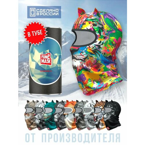 фото Балаклава funtomask звери для взрослых и детей, размер l, зеленый, синий, белый, красный, желтый