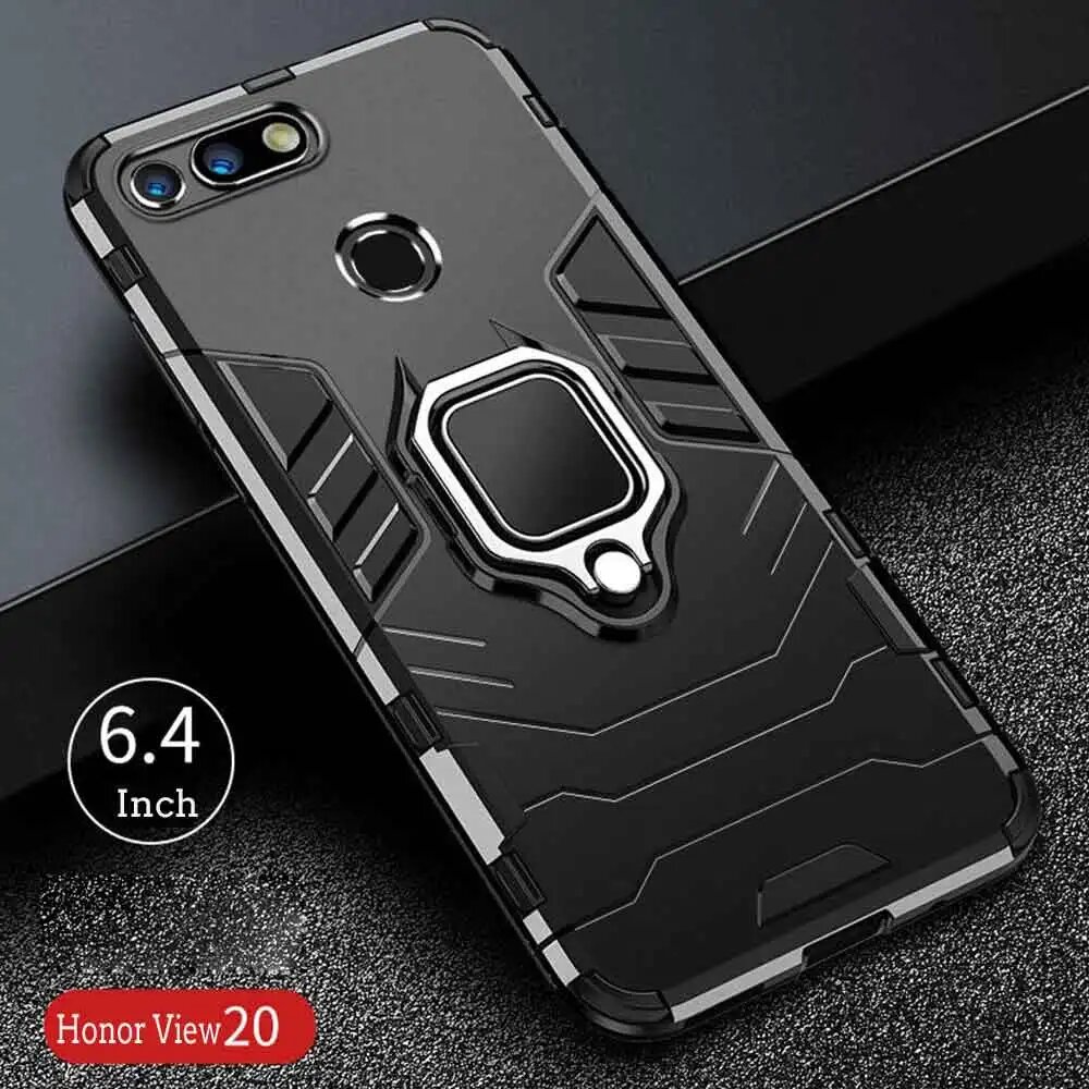 Чехол для Honor View 20, армированный чехол из поликарбоната с кольцом-держателем на палец, чехол для телефона Huawei Honor View20 V20, чехол, Прочный противоударный бампер, Black, Honor View20 V20