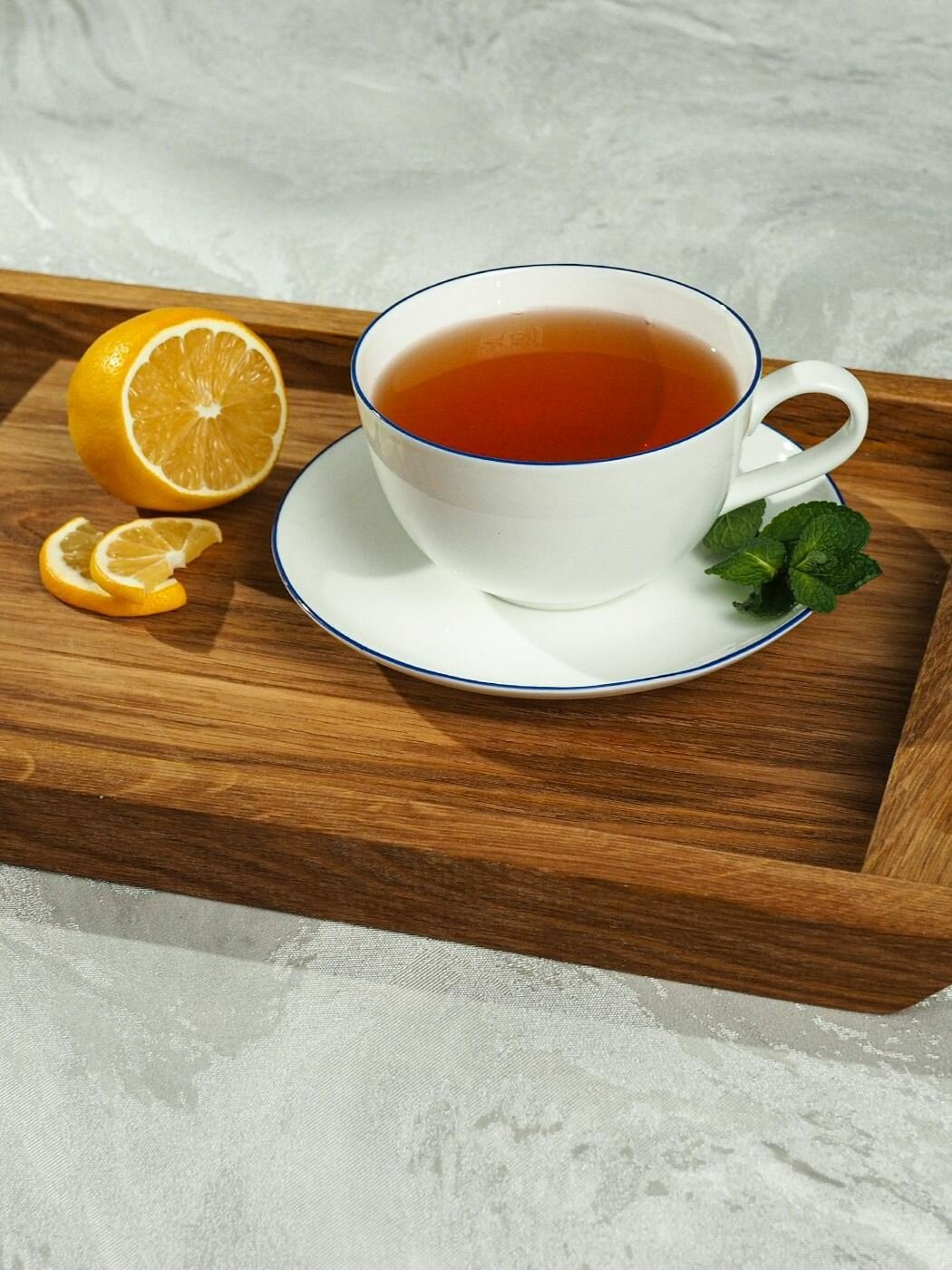 Чайная пара фарфор Symbol 300мл  1шт  цвет белый  кант синий  STENOVA HOME