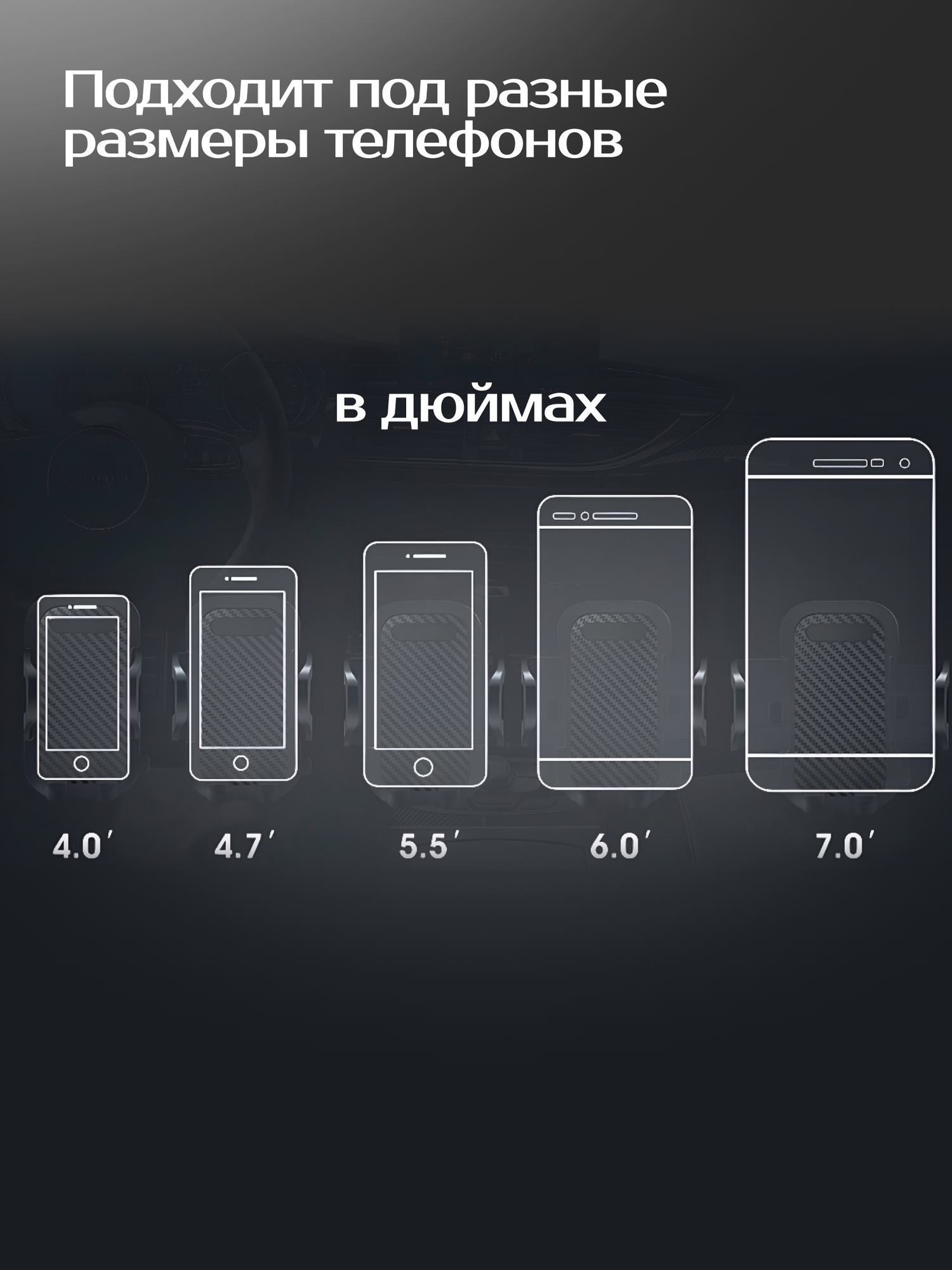 Держатель для телефона автомобильный на воздуховод / в машину на дефлектор / в авто на решетку — фото 1
