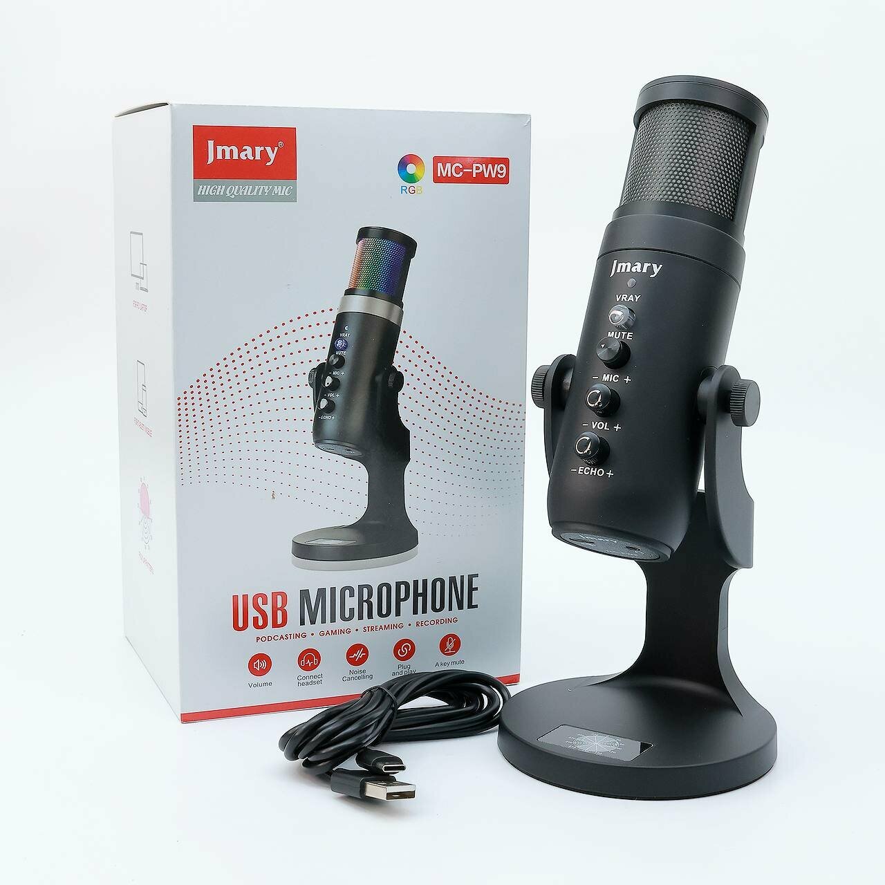 USB-микрофон Jmary MC-PW9 (RGB, шумоподавление, для подкастов и игр)