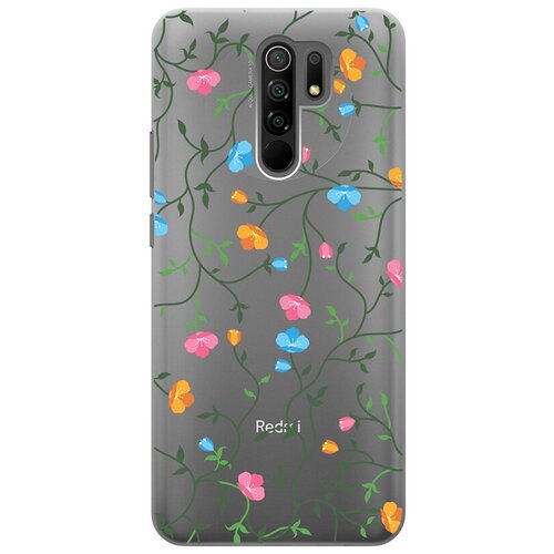 Ультратонкий силиконовый чехол-накладка ClearView 3D для Xiaomi Redmi 9 с принтом Сurly Flowers ультратонкий силиконовый чехол накладка clearview 3d для xiaomi redmi 9 с принтом flowers