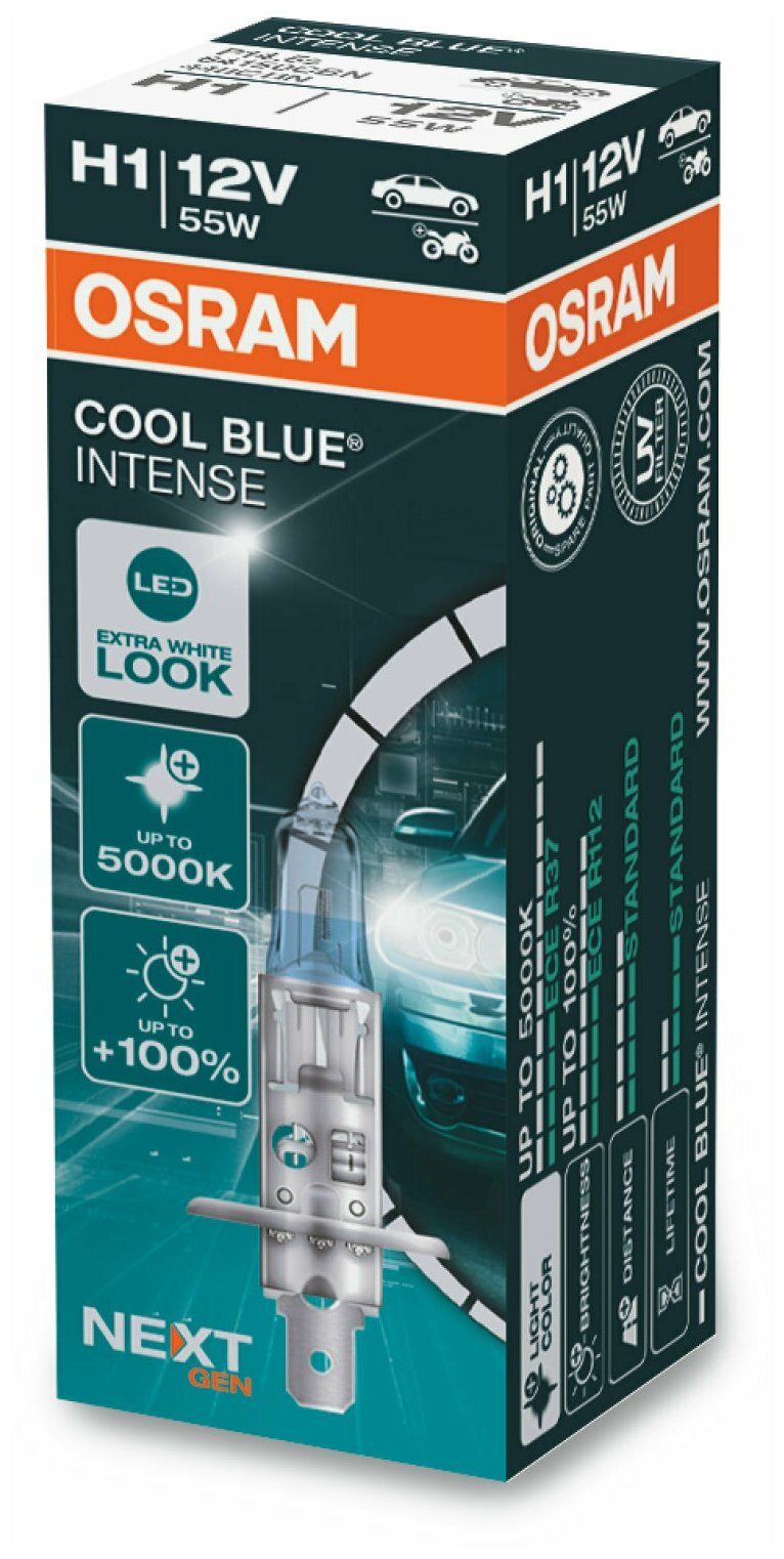 Лампа автомобильная галогенная OSRAM COOL BLUE INTENSE NEXT GEN H1 64150CBN 12V 55W P14,5s 1 шт.