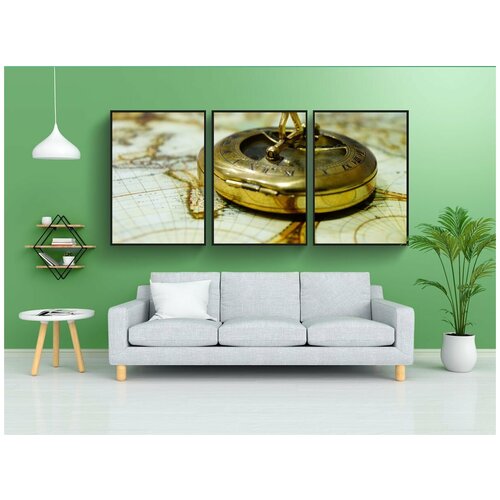 фото Набор модулных постеров для интерьера "компас, античный, карта мира" 60x90 см. в тубусе, без рамки lotsprints