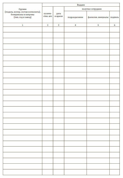 Образец книги выдачи оружия и боеприпасов