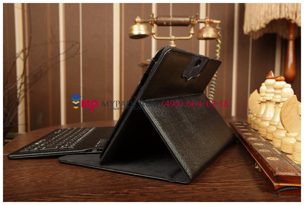Клавиатура MyPads для Samsung Galaxy Note 10.1 N8000/N8010//N8013/N8020 съёмная беспроводная Bluetooth в комплекте c кожаным чехлом и пластиковым...