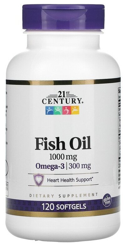 Капсулы 21st Century Fish Oil 1000 мг, 240 г, 120 шт.