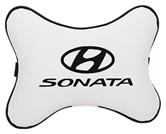 Автомобильная подушка на подголовник экокожа Milk c логотипом автомобиля Hyundai Sonata