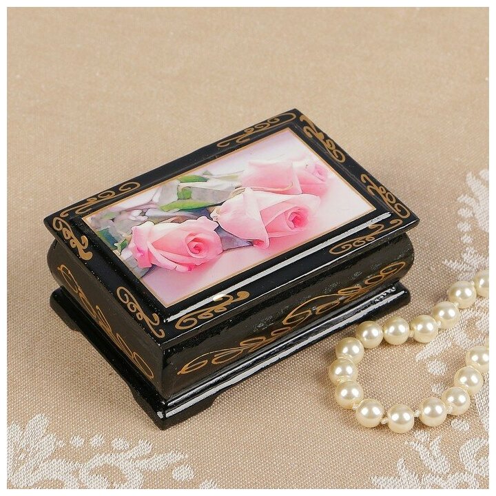 Шкатулка «Розовые розы», 6×9 см, лаковая миниатюра 2407369