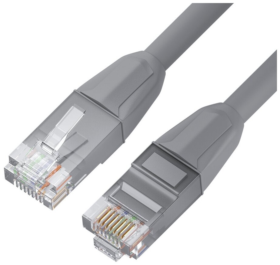 GCR Патч-корд прямой 5.0m LSZH UTP кат.6, серый, 24 AWG, литой без фиксатора, ethernet high speed, RJ45, T568B Greenconnect RJ45(m) - RJ45(m) Cat. 6 U/UTP LSZH 5м (GCR-52752) - фото №1