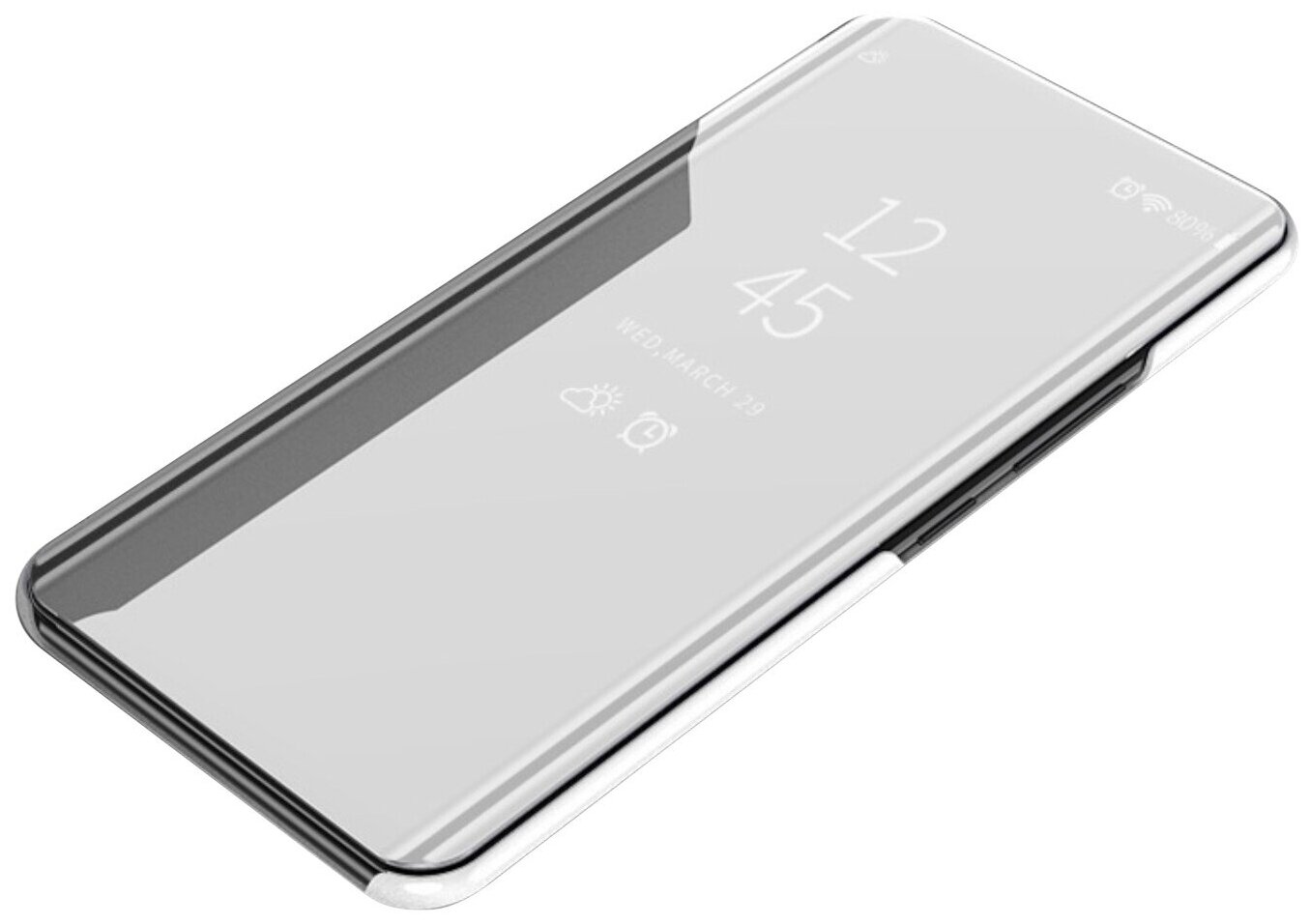 Чехол-книжка MyPads для Samsung Galaxy S20+ Plus с дизайном Clear View Cover с полупрозрачной пластиковой крышкой с зеркальной поверхностью сереб.