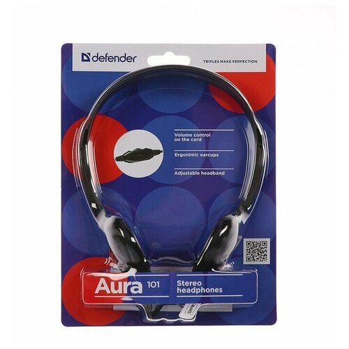 Наушники Defender Aura 101 накладные 85 дБ 32 Ом 35 мм 18 м черный 117000₽