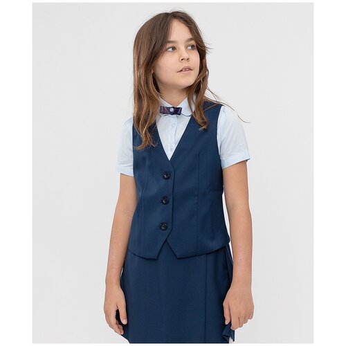 фото Школьный жилет для девочек button blue, размер 158, синий