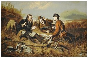 Картина гобеленовая без рамы(купон 70х50см "Три охотника"